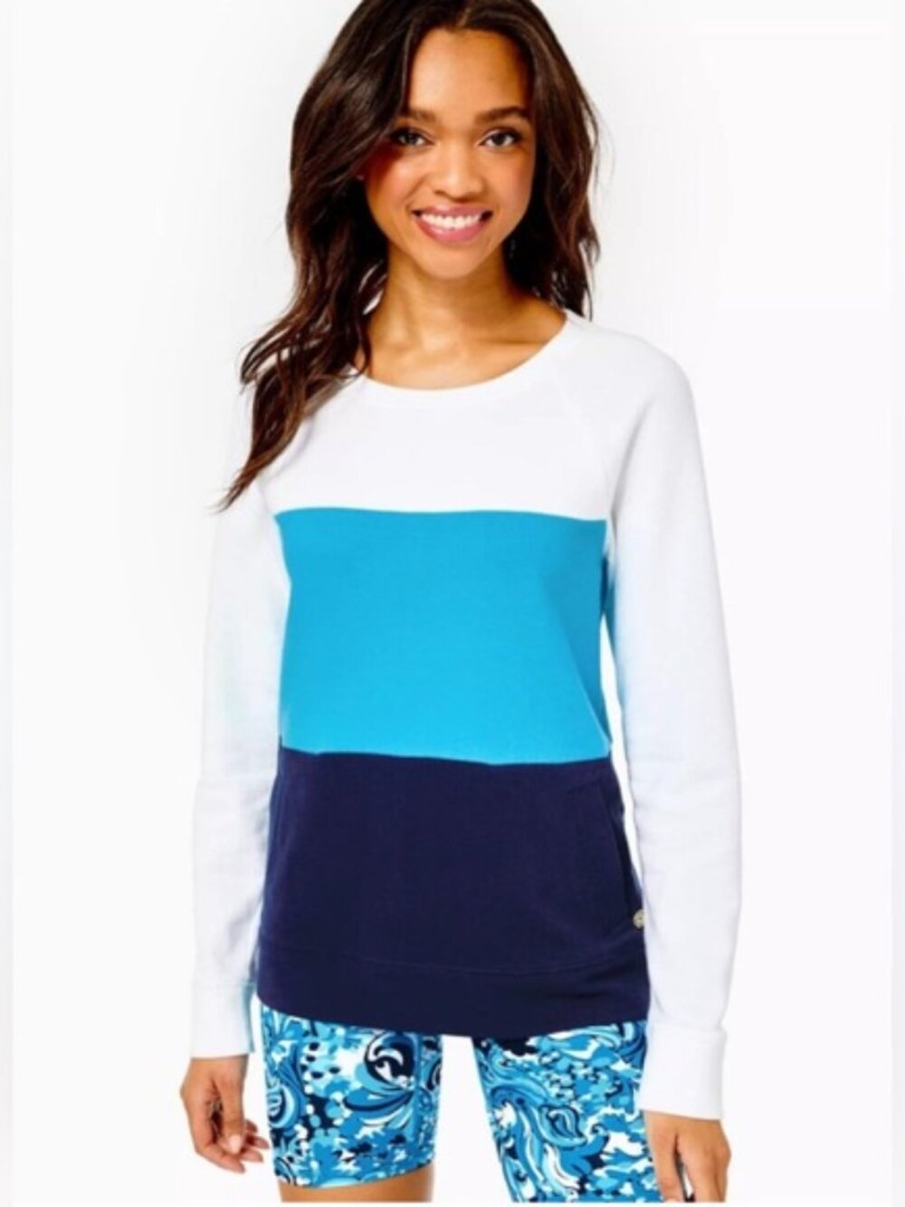 Lilly Pulitzer Beach Comber Sweatshirt‎ Color Block in White, Teal and Navy